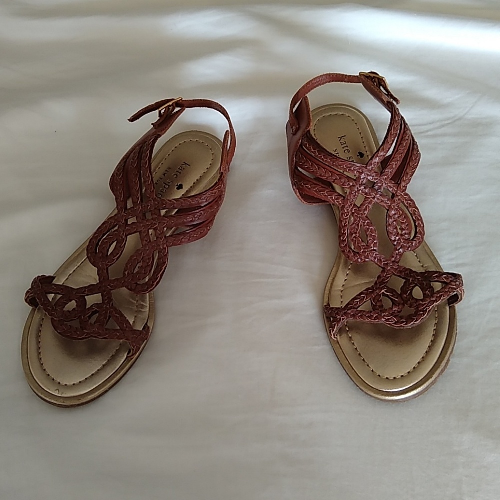 Kate Spade Strappy Brown Gold Sandal Sz 7